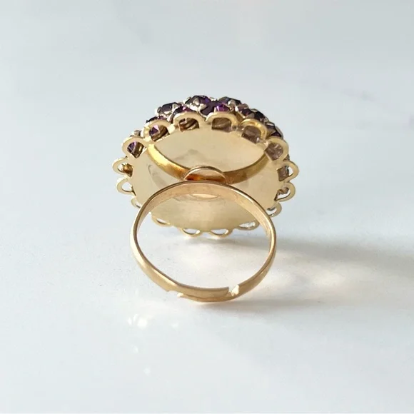 ⭐️ Vintage Handmade Rhinestone Cluster Adjustable Cocktail Ring - Picture 8 of 9